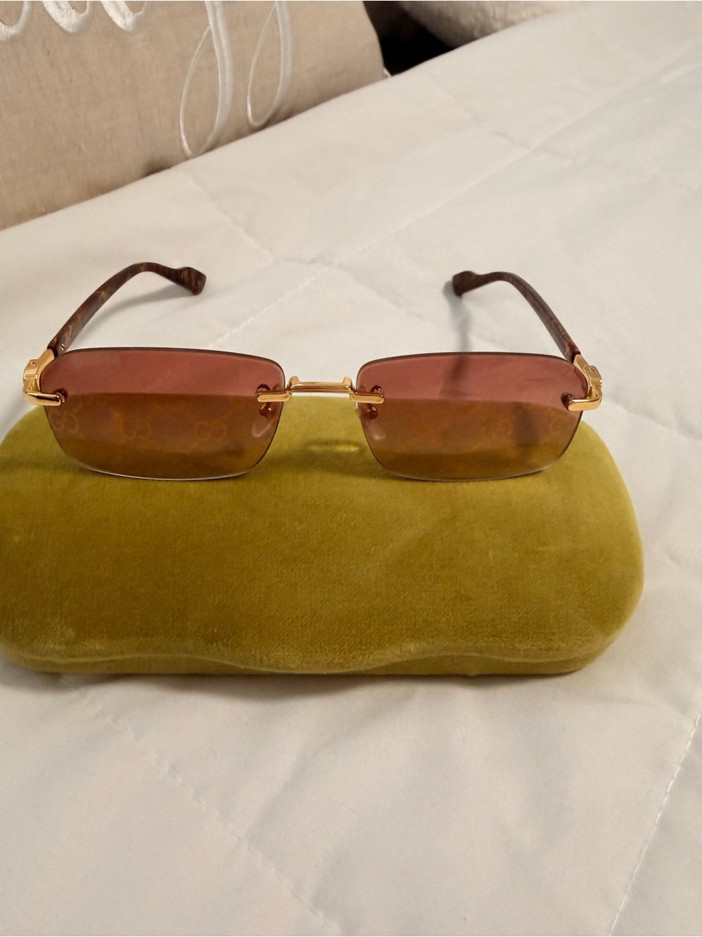 Gucci Men’s Rimless Sunglasses - Brown Gradient Lenses with Gold Accents